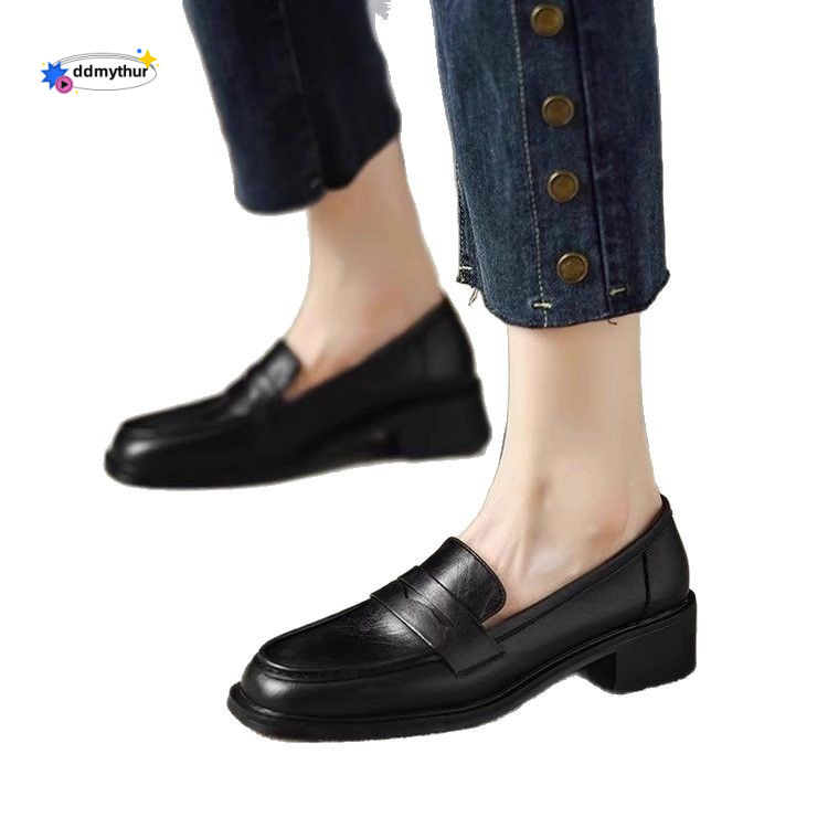 Genuine Loafers for Women 2025 New Spring and Autumn Thick British Style Small Leather Versatile Soft Sole Slip-On Single Shoes ddmythur
