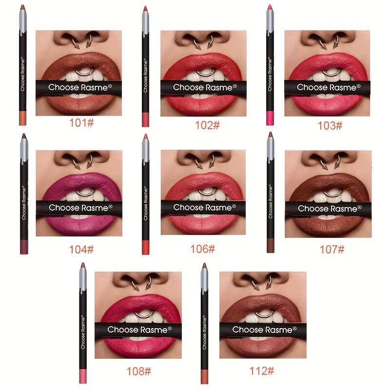 12Color Matte Lipstick Lipliner Kit Velvet Pencil Red Brown Shadow Contour Tint Long Lasting Lip Liner Set happy