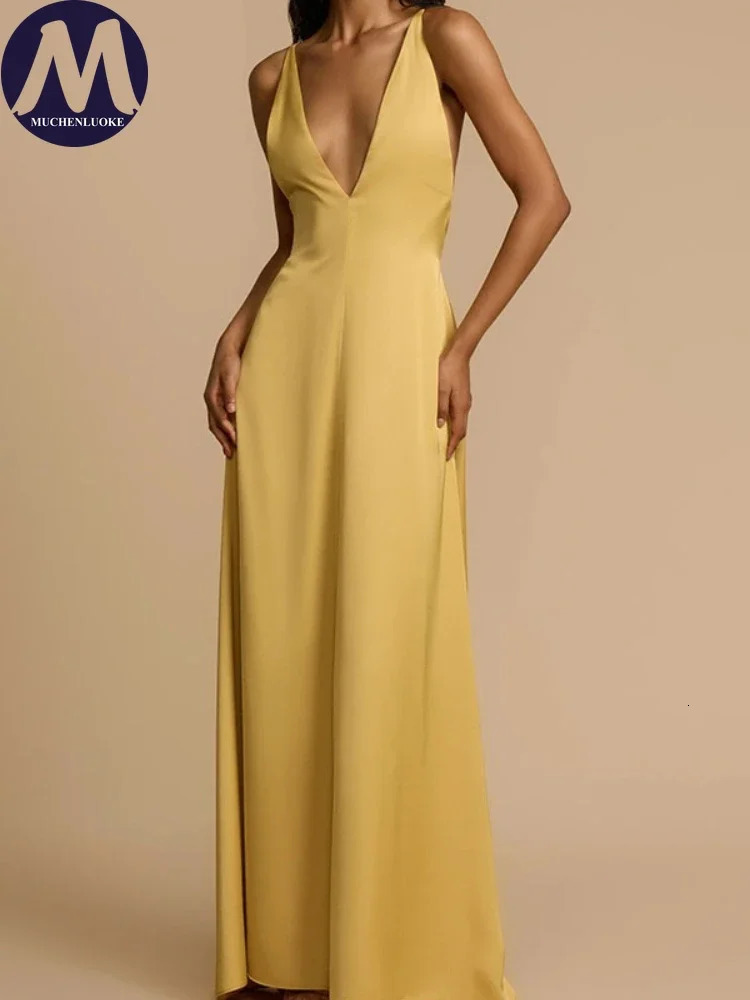 Elegant Womens Dresses Summer Sexy V Neck Sleeveless Suspender Dress Fashionable Slim Fit Backless High Waisted Dress 250611