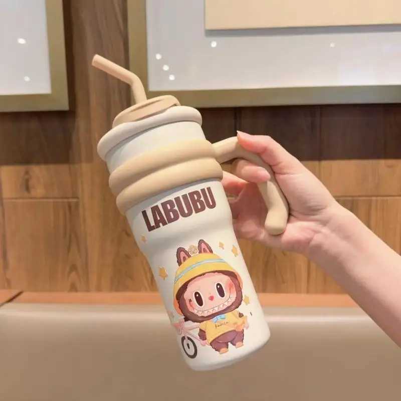 Labubu Straw Cup Large Capacity Cartoon Portable Vacuum Cup Anime Cute Students Children Travel Water Cup Girl Holiday Gifts XJ250616