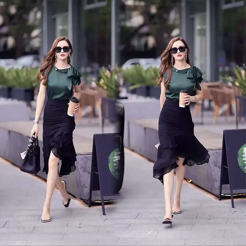 Skirt Woman Outfit Ruffles 2 Pieces Sets for Women Sexy Short Sleeve Korean Style Festival Jacket Clothing Trend 2025 Vacation