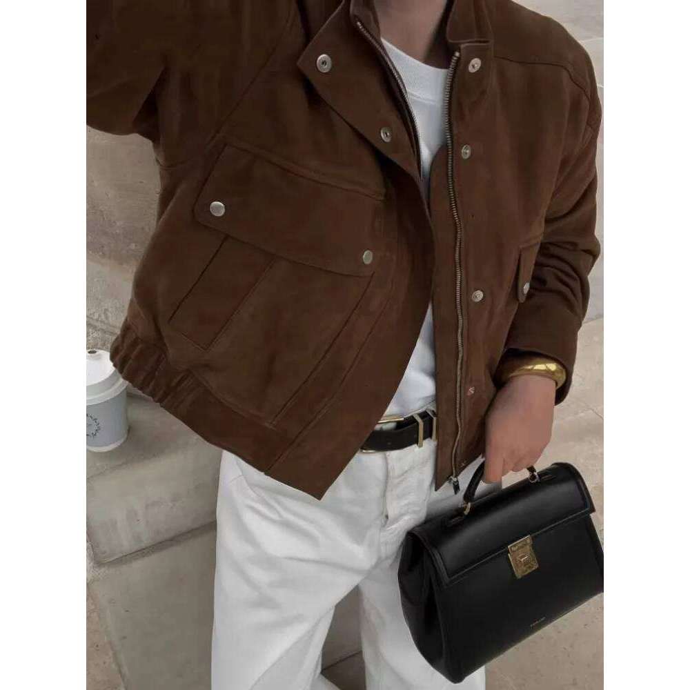 Causal Women Long Sleeves Zipper Coat Vintage Stand Collar Solid Elastic Waist Pockets Baggy Jacket Spring Autumn Lady Outwear