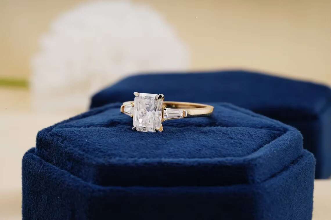 Fine Jewelry Womens Elegant Baguette Cut Moissanite Diamond Rings 925 Sterling Silver Rings Available for Sale