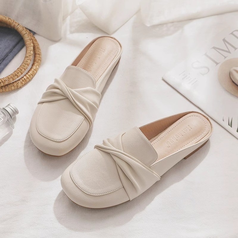 Ddmysports Spring New Backless Lazy Internet Celebrity Closed Toe For Flat Outdoor Half Slippers Women Outdoor Shoes