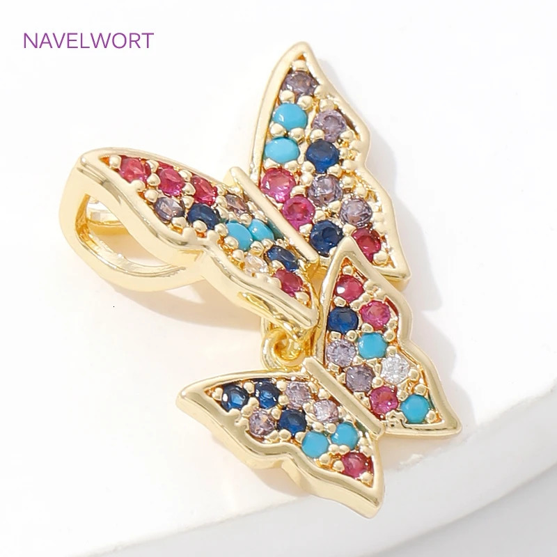 Trendy Inlaid Zircon Butterfly Pendants 18K Gold Plated Brass Butterfly Charms Pendants For DIY Necklace Making Accessories 250609