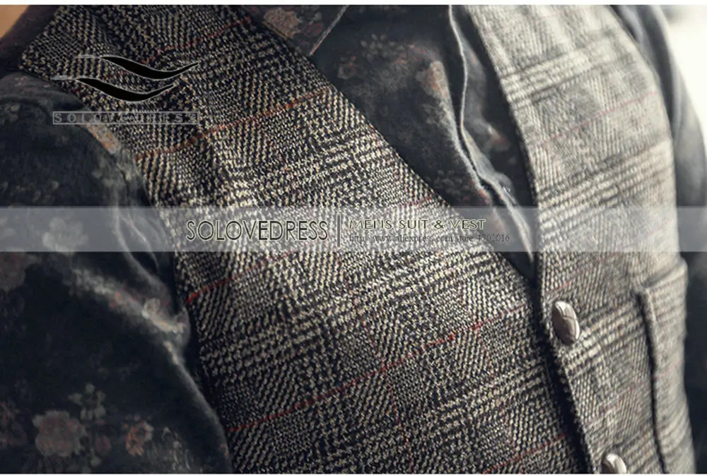 Silver Plaid Suit Vest For Men Wool Tweed Casual Slim Fit Waistcoat Formal Business Vest For Groomsmen For Wedding 250614
