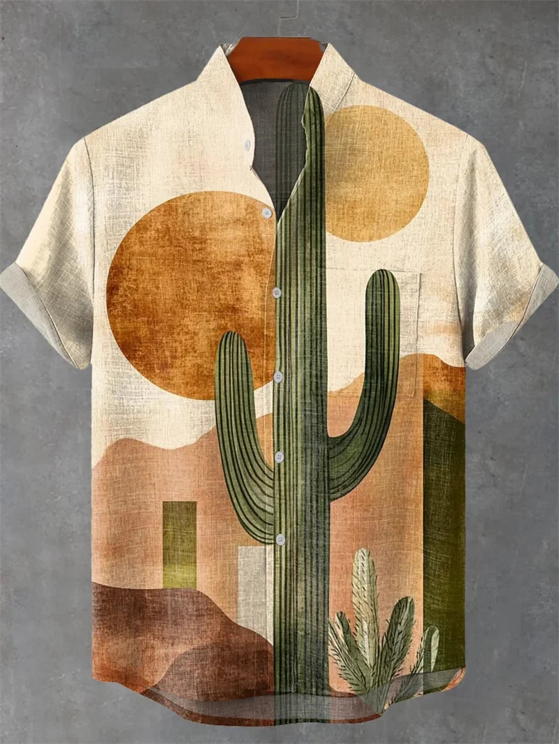 Selling Tiger Mens Linen Short Sleeved Shirt With Retro Pattern Printed Casual And Fashionable Top Trajes De Moda 250613Z