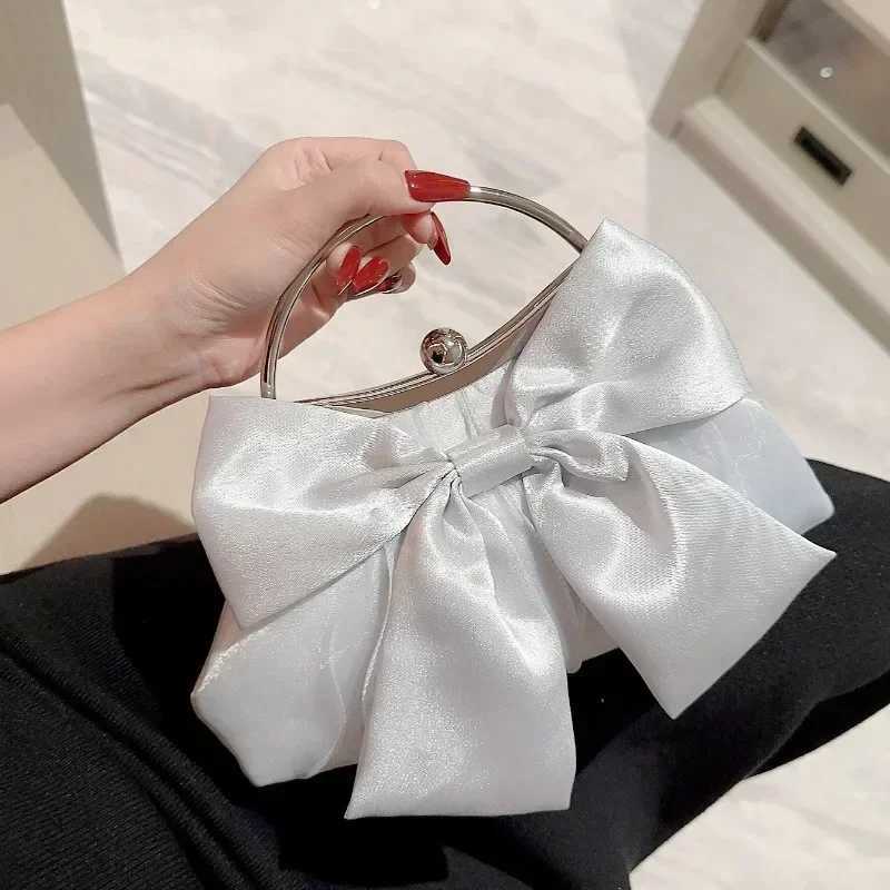 White Satin Bow Fairy Evening Bags Clutch Metal Handle Handbags for Women Wedding Party Bridal Clutches Purse Chain Shoulder Bag XJ2520616
