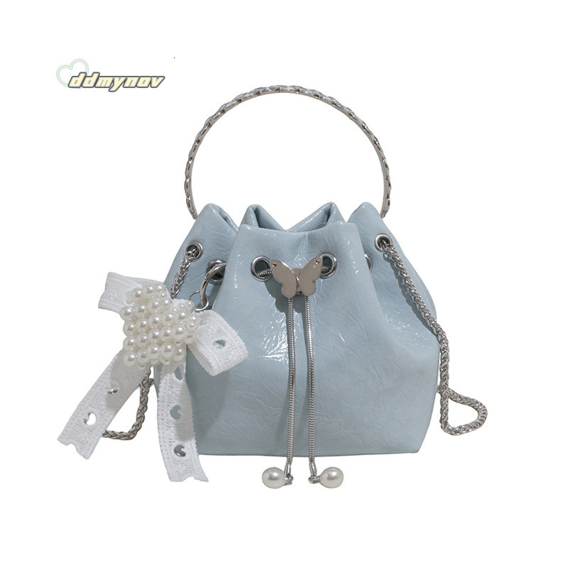Niche Trendy Design Handheld Bucket for Women Summer Simple Light Luxury Wrinkled Stylish Chain Shoulder Crossbody Bag ddmynov ddmynov ddmynov