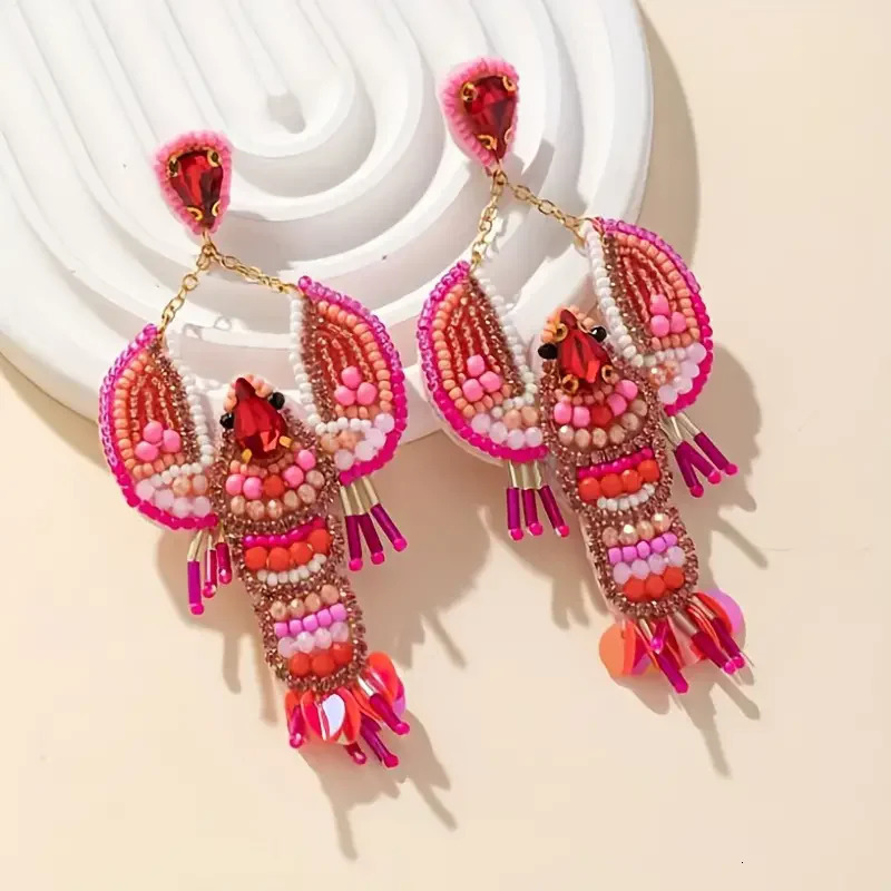 Dvacaman Handmade Beaded Lobster EarringsBoho Seed Bead EarringsBeach Vacation Party Gifts Women Accessories 250610