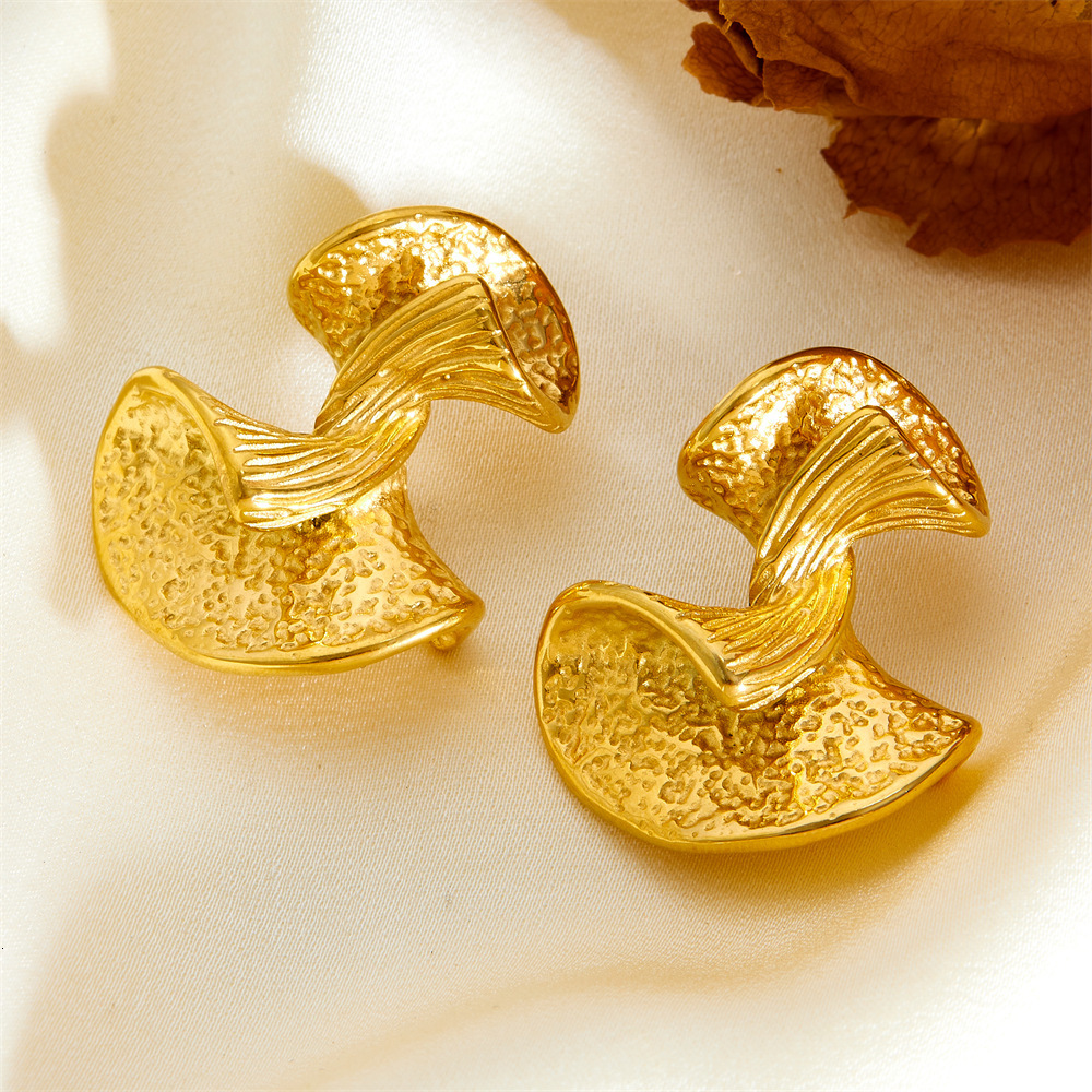 Fashionable and Elegant Textured Irregular Knot Design Stainless Steel Gold-Plated High-End Earrings