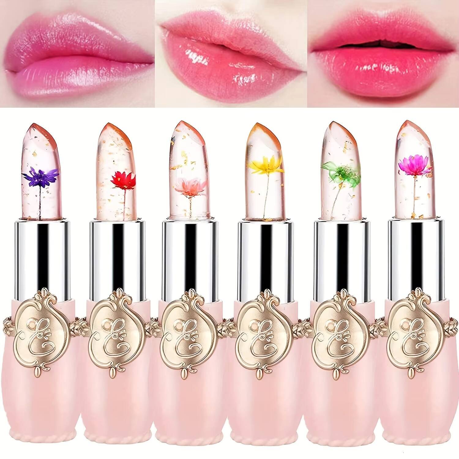 make up 6pcs Lipstick Set Flower Jelly Crystal Clear Long Lasting Lips Color Change Pink lip gloss Cosmetics happy