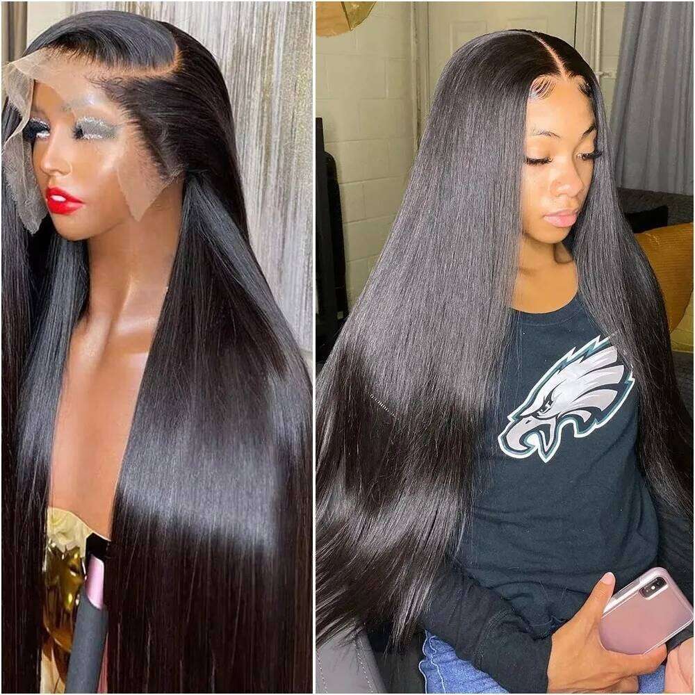 Bone Straight 13x6 Transparent Frontal Human Hair Wigs Brazilian HD Lace Front Wig for Women Black Pre Plucked 200%Density