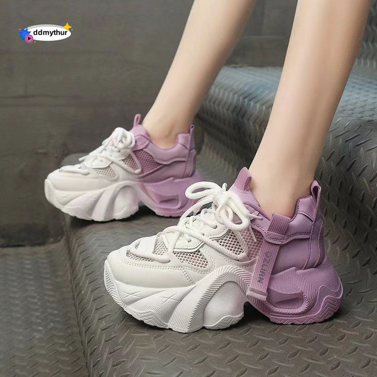 Women's Dad Sneakers 2024 New Summer Breathable Mesh Thick-Soled Platform for Petite Women Fashionable Height-Increasing Shoes ddmythur