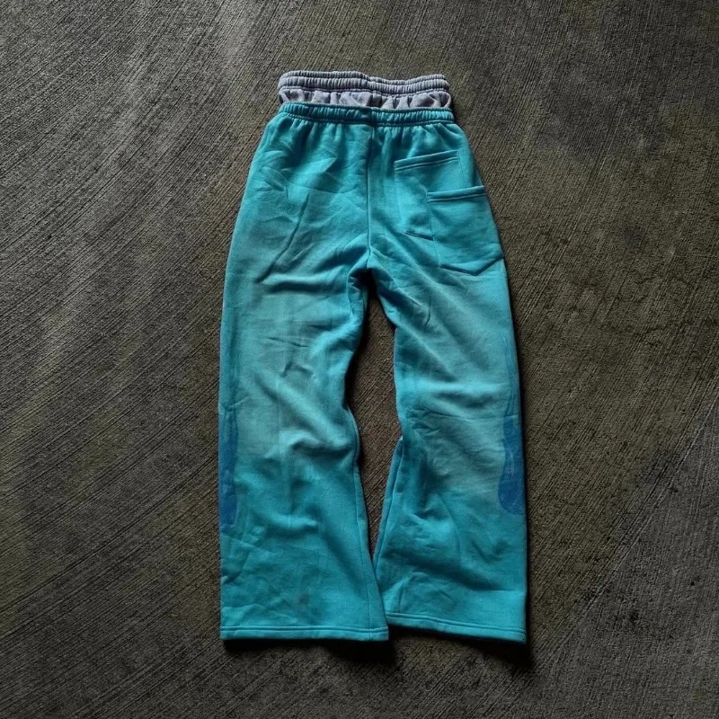 Y2K pants Harajuku double waist Embroidered patch Sweatpants vintage Men Wome Streetwear Hip Hop High waisted Wide Leg Pants 250612