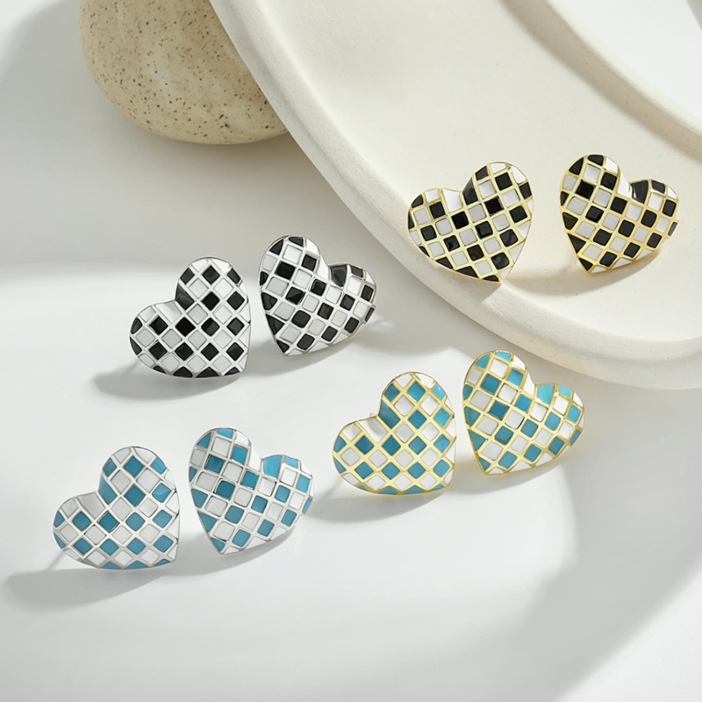 Women's Enamel Exquisite Earrings - Dainty Silver Tone Love Heart Earrings for Her with Elegant Hoops & Choker Design Ear Studs Choker Style Love