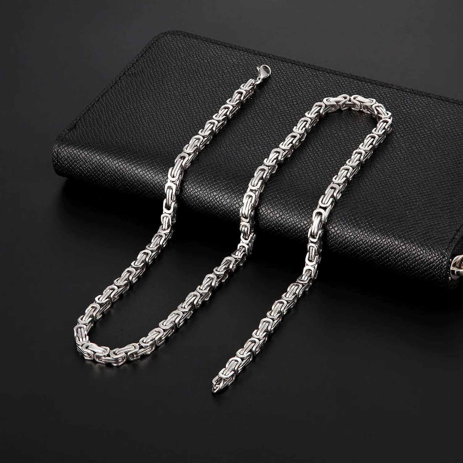 4mm Punk Male Gold Color Stainless Steel Byzantine Box Link Chain Necklace for Women Men Vintage Fashion Jewelry Gifts W250616