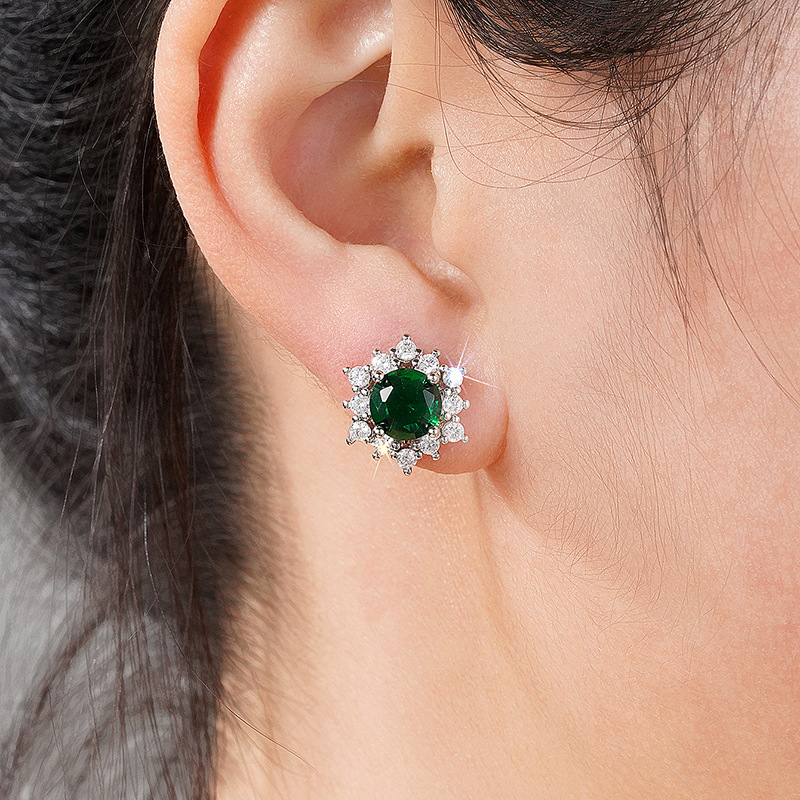 1CT Choucong Brand Ins Top Sell Spakrling Luxury Jewelry 925 Sterling Silver Round Cut Emerald Lab Moissanite Diamond Party Bright Lady Stud Earring G