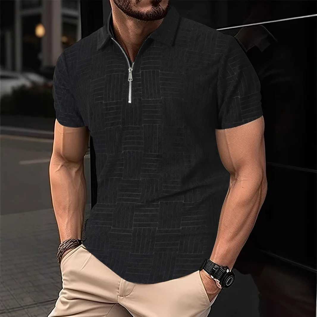Summer New European and American Mens Polo Shirt Short Sleeve Button T-shirt Loose Jacquard Top W250616