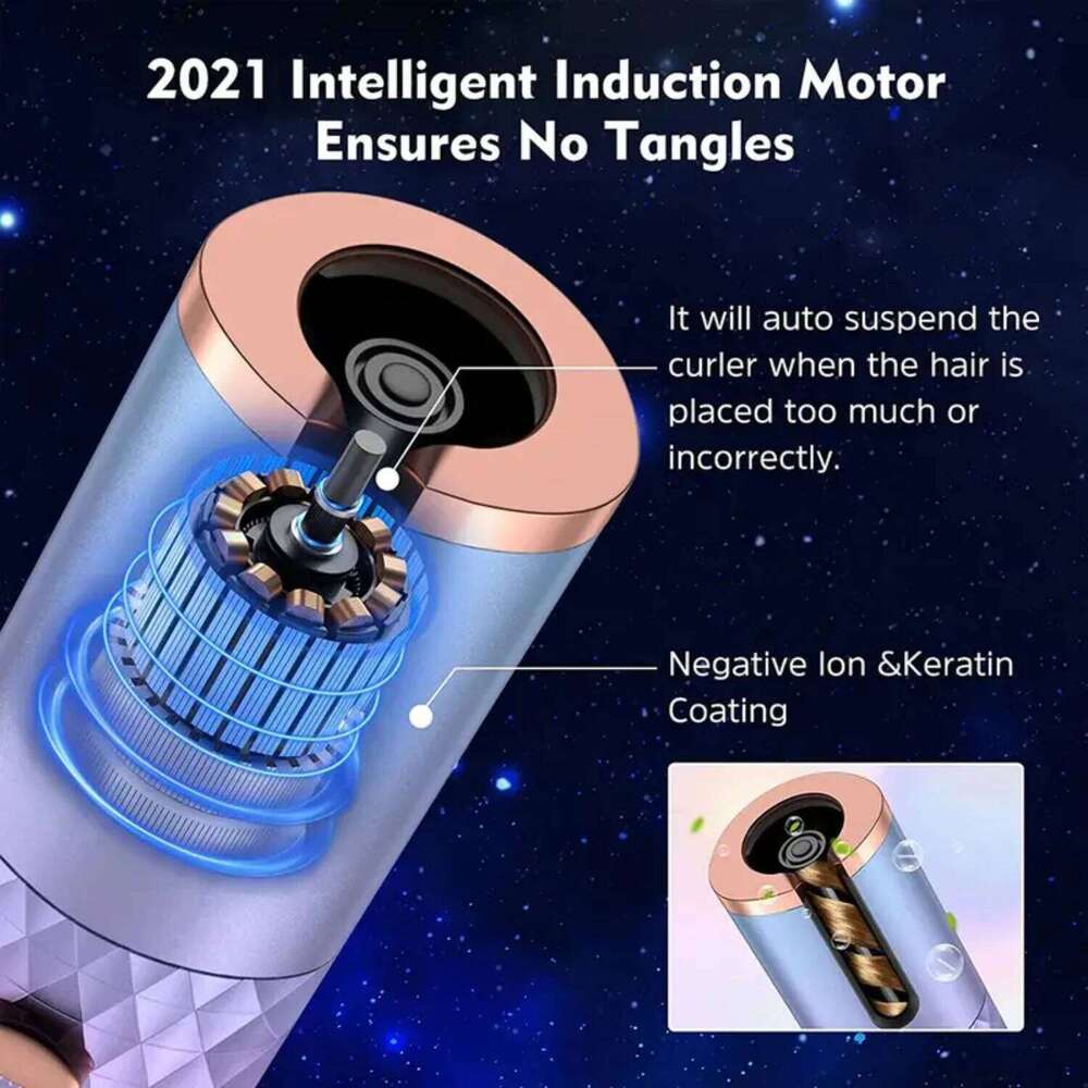 Ceramic Cordless Automatic Hair Iron with 6 Temperature and Timer Settings for Fast, Portable Rechargeable Auto Curling