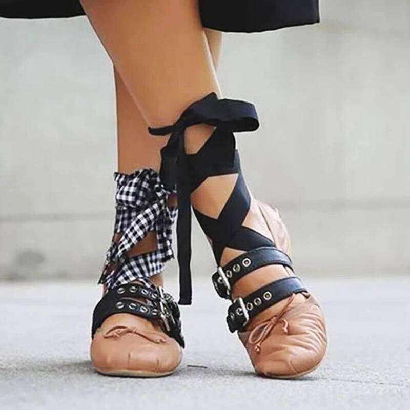 2025 Brand Designer Ankle Strap Ballet Flats Buckles Silk Ballerina Shoes Woman Cross Strappy Satin Bowknot Mary Janes