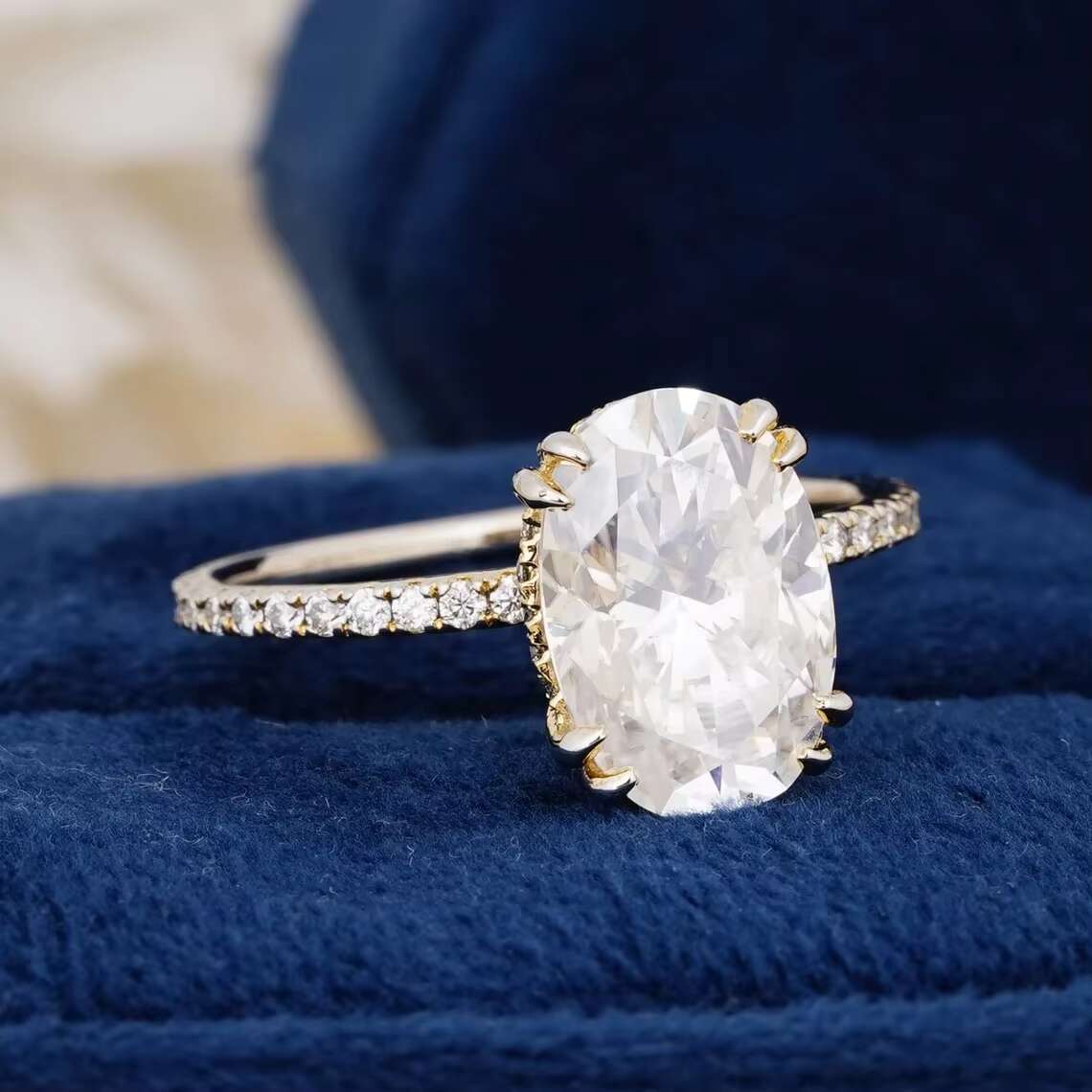 Oval Cut Solitaire Moissanite 14K Real Gold Double Claw Setting Rings Excellent Quality for Personal Gifting Studded Diamond