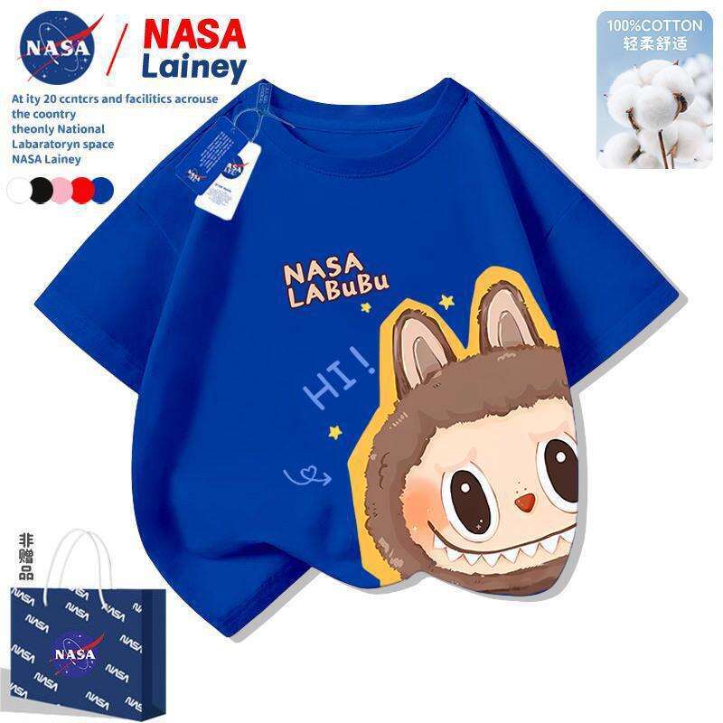 NASA Labubu Cute Short Sleeve T-Shirt for Children Boys and Girls 2025 Summer New Top