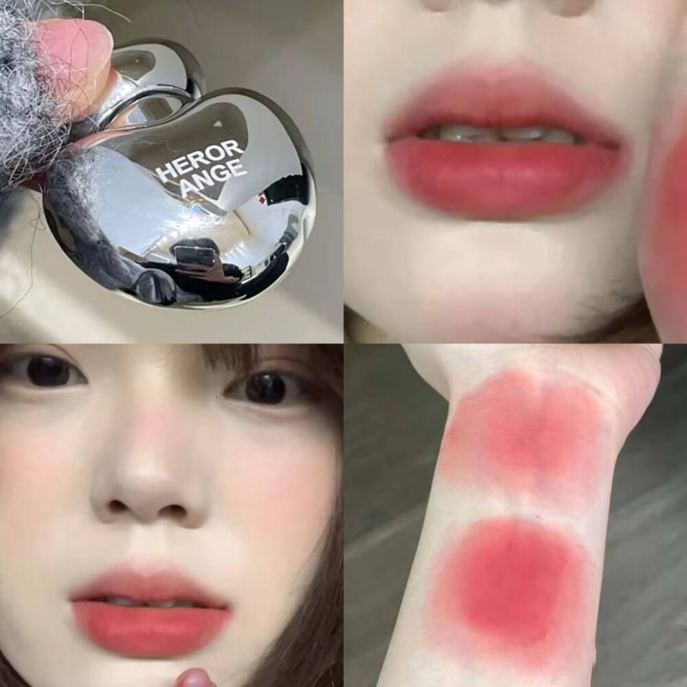 Peach Heart Silky Matte Lipgloss&Blush Low-saturation Gray Pink Liquid Lipstick Waterproof Non-Stick Cup No Fade Lip Tint Makeup happy