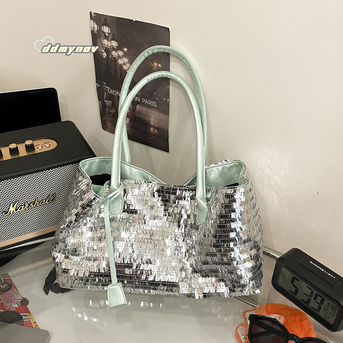 Korean Style Fashionable Chic Tote Bag for Women 2025 Summer Niche Sequin Versatile Large Capacity Shoulder Handbag Trend ddmynov ddmynov