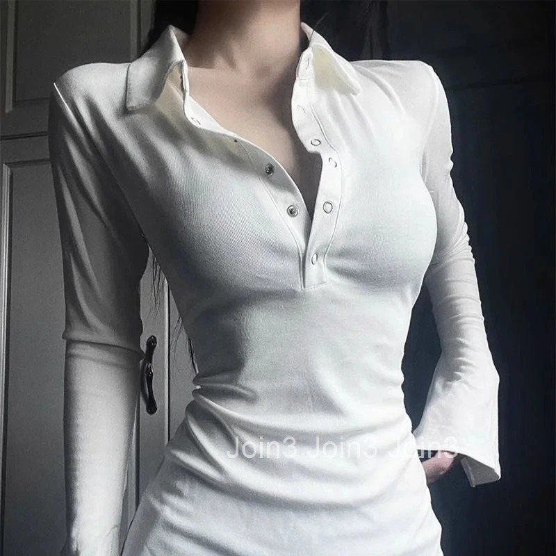 Woman Tshirt Sexy Polo Neck T Shirt for Women Plain Coquette Clothes Polyester Original Casual Tops Youth Fashion 2025 Aesthetic