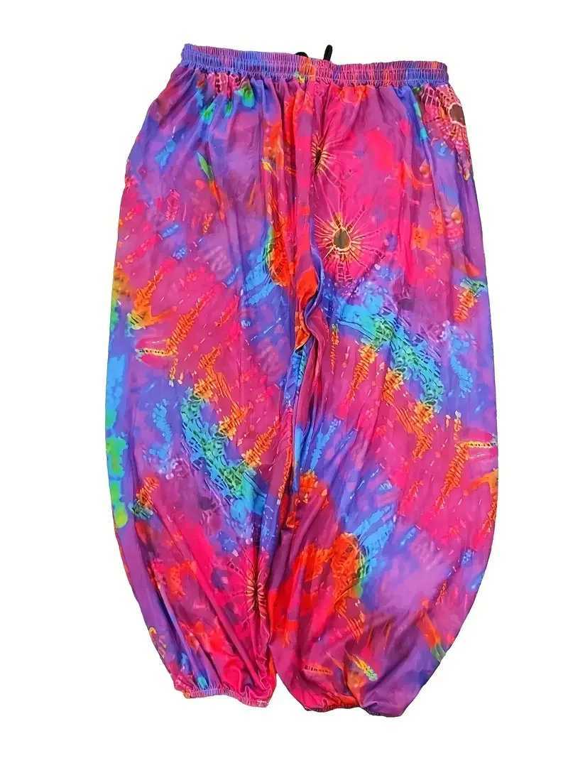 Plus Size 1XL-5XL Women Fashion Tie Dye Comfort Wide Leg High Waisted Pants Fe Casual Vacation Loose Long TrousersXJ250616