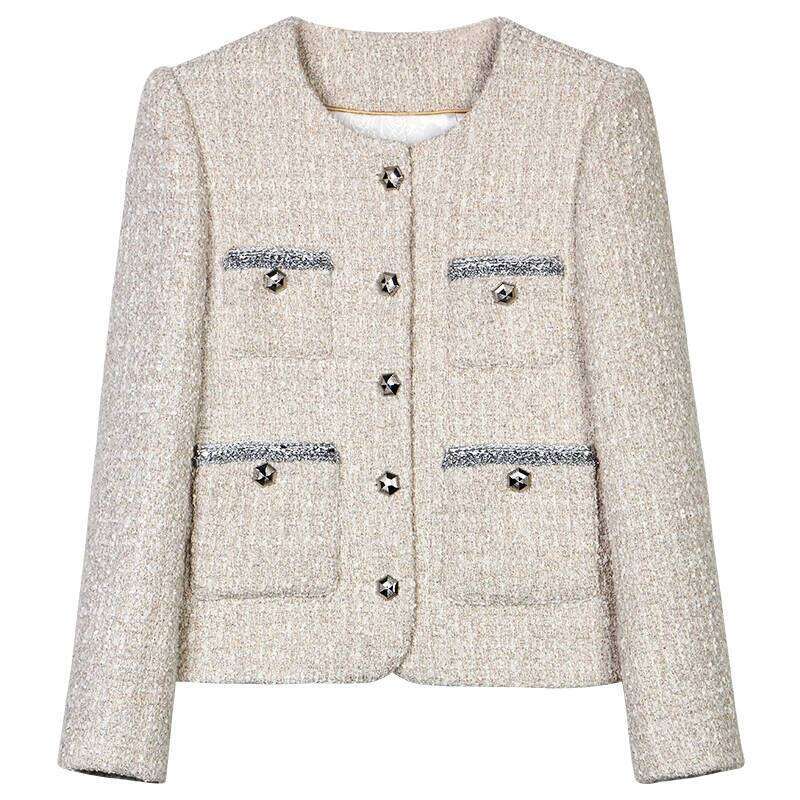 New Fashionable And Elegant Retro Celebrity High-End Temperament Design Round Neck Single-Breasted Small Fragrance Jacket