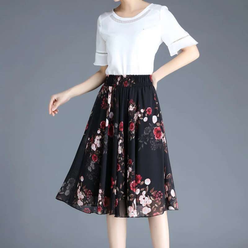 Skirts for Women Chiffon Woman Skirt Floral Midi Summer Casual New In Clothing Sales Modest Luxury Elegant High Quality V Cheap