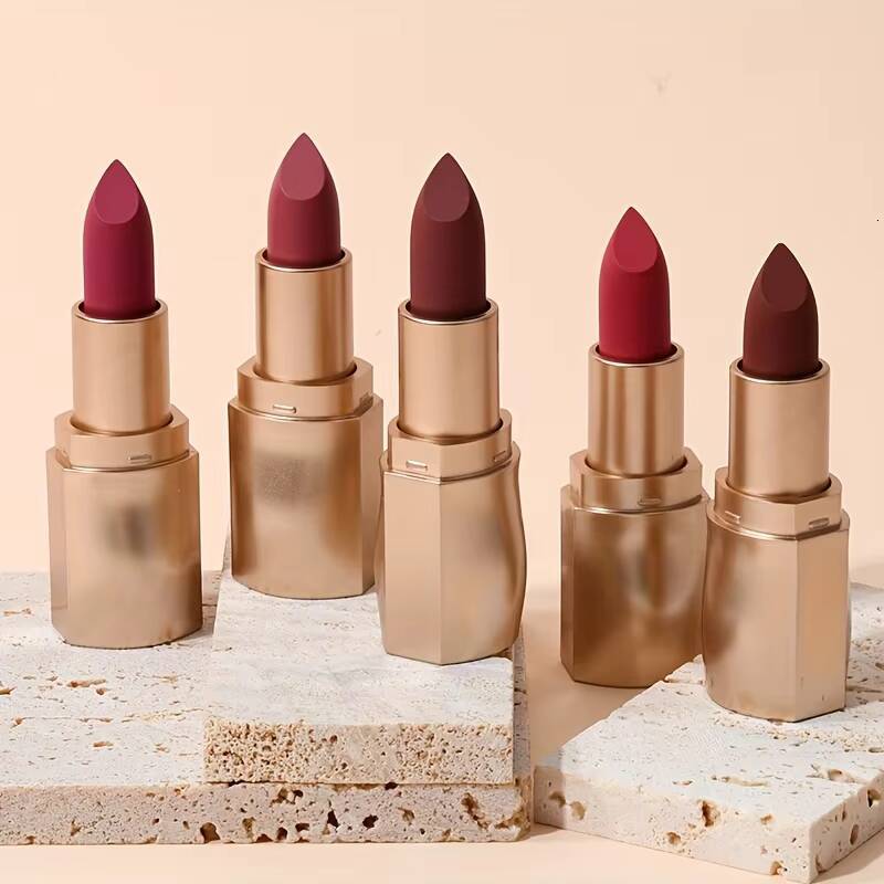 USHAS 12 Color Matte Lipstick Easy-coloring Sexy Nude Velvet Lipsticks Halloween Red Brown Moisturizing Lip Makeup Christmas happy
