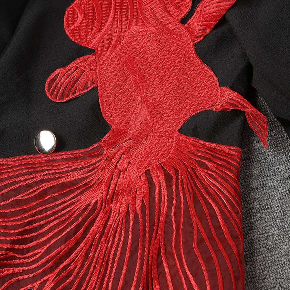 CHICEVER Hit Color Spliced Appliques Jackets for Women Notched Collar Long Sleeve Patchwork Tierred Designer Blazer Female Style