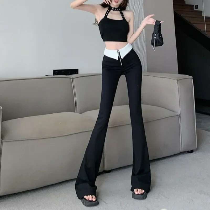 Long Slacks Pants for Women Flare Original Outfits Cotton Comfortable Stretch Elastic Classic G 90s Trends 2025 Woman Trousers
