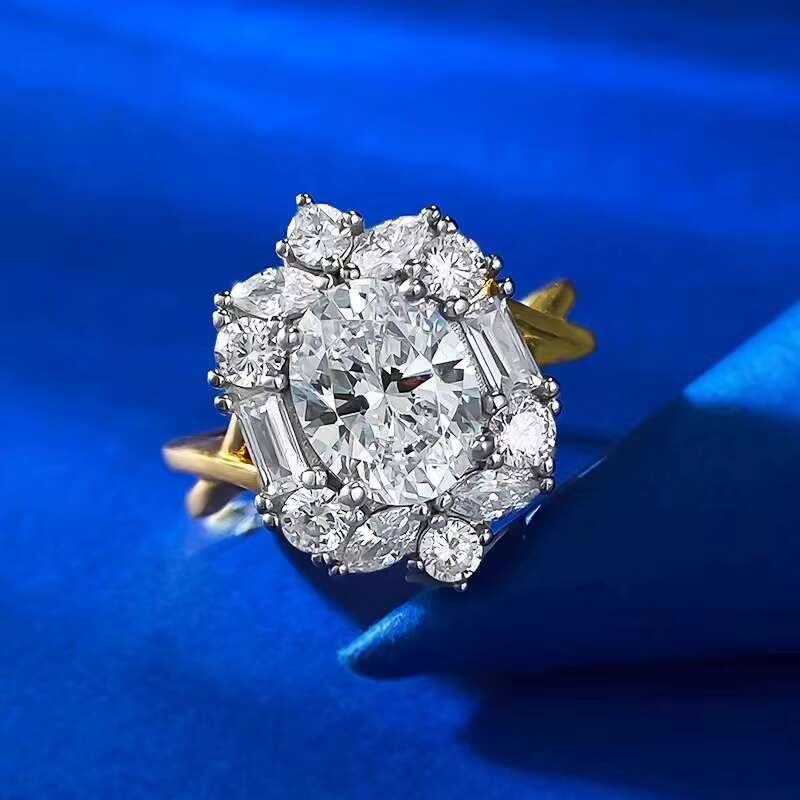 Wholesale High Quality 7*9mm 2ct Oval Cut D Color Moissanite 18K Plated Jewelry 925 Sterling Silver Women Wedding Rings