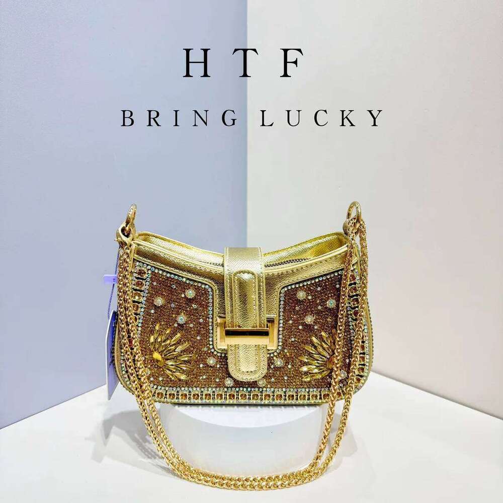 Fashionable Sequin Knotted Pu Material Dinner Hot Dia Rhinestone Handbag Chain Crossbody Clutch Bag