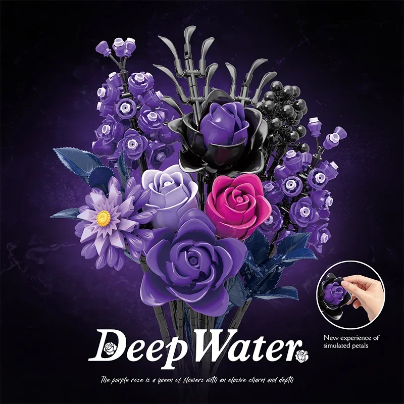 822PCS Romantic Flower Building Blocks Purple Bouquet Model Bricks Desktop Decoration Educational Toys For Kids Holiday Gifts
