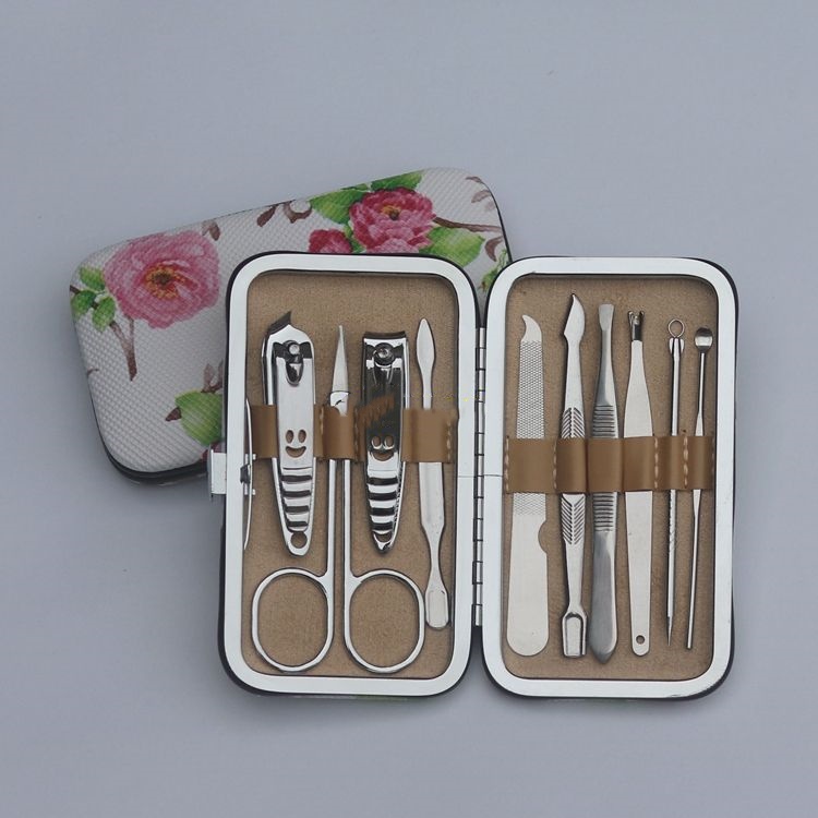 Flower print box Protable Manicure Set Nail Clippers Cleaner Grooming Kit Nail Care Nail Art Tool Sets