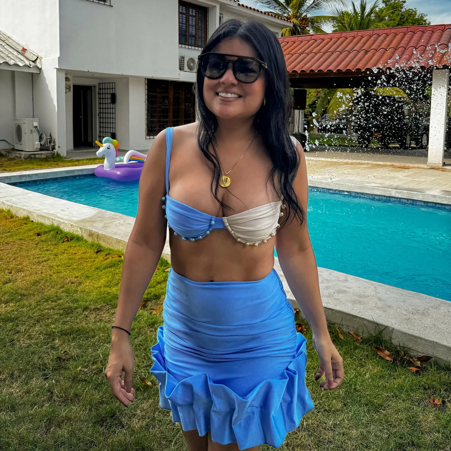 3Pcs Pearl Bikini Sexy Swimsuit Women Swimwear Female Floral Biquini Mini Skirt Push Up Bathing Suits Bodysuit Beachwear 250614