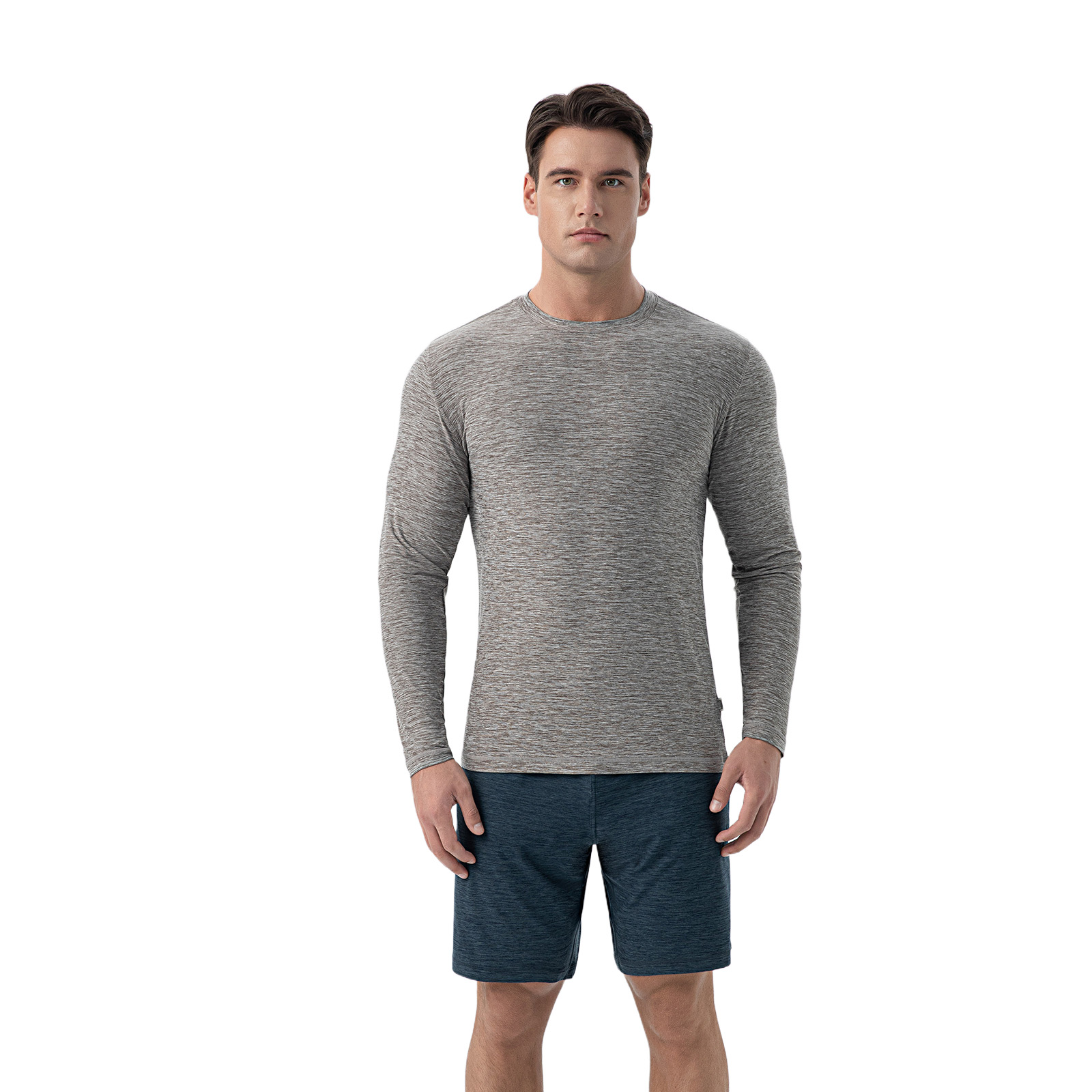 Elegant Heather Grey Blended Cotton-Linen Mens Casual Shirt with Classic Fit & Sleeves