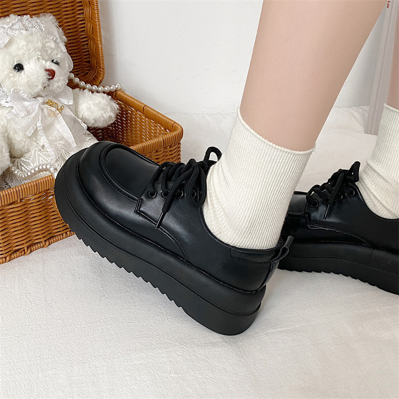 Ddmysports British Style Spring And Autumn JK Women S Leather New Platform Thick Sole Height Increasing Chunky Single Shoes Outdoor Shoes