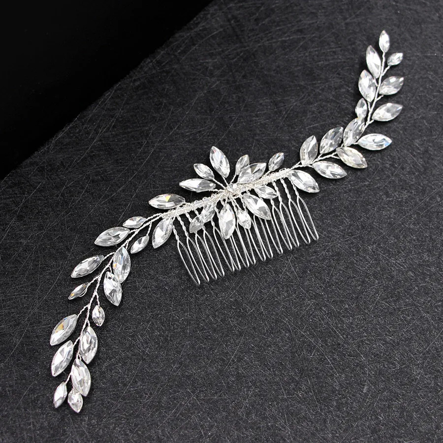 Wedding Pearl Leaf Crystal Hair Comb Hairpin Headband Tiara For Women Bride Queen Party Wedding Bridal Hair Accessories Jewelry 250610