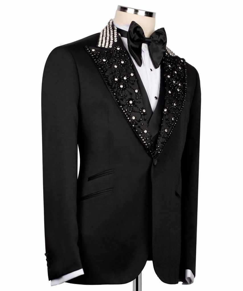 New Fashion Tuxedo Suits Jewelry Stones For Men Slim Fit 3 Pieces Groom Wedding Dresses Customized Single Breasted trajes para hombre Tailor Custom Ma
