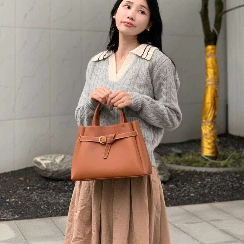 Women's Bags Designer England Style Bags For Women Designer Handbag Purse New In PU Vintage Lychee Texture Belt Buckle Top Handle Shoulder