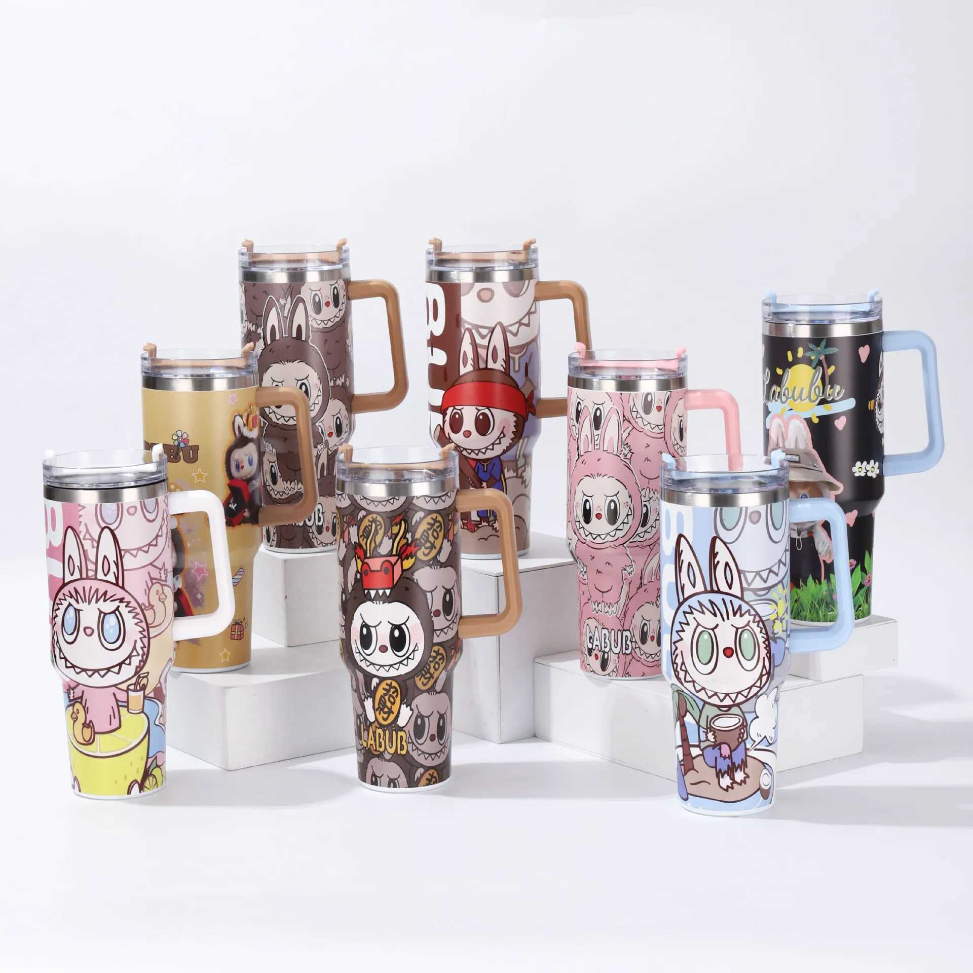 Labubu Cute Cartoon 40oz Stainless Steel Car Cup 304 Portable Ice King Beverage Holder Vehicle Use Kawaii Toy Hobby AccessoriesXJ250616
