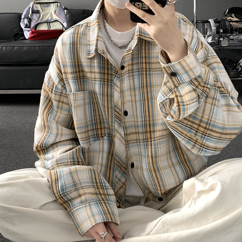 Men's Designer Shirt, 2025 New Style Checkered Shirt, Spring-Autumn Casual Loose Long-Sleeve, American Retro Style, Men's Inner Wear & Outer