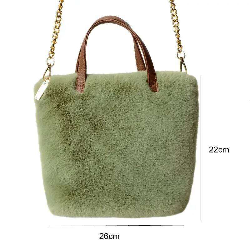 Chain Large Handbag New Cute Bags Fashion Shoulder Crossbody Leopard Soft Warm Fur Wild Plush Female Bag
