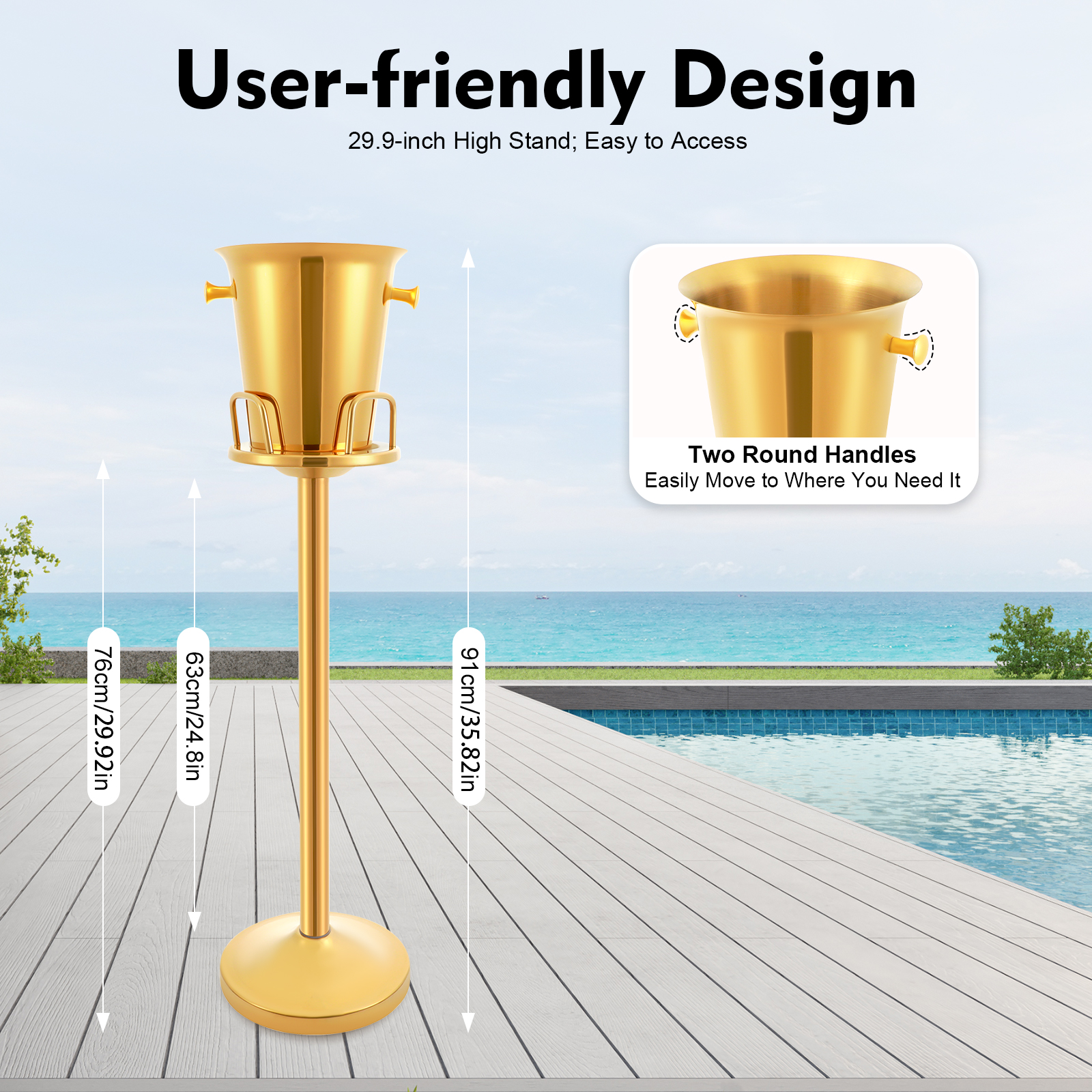 Champagne Bucket with Stand, Gold Ice Bucket Floor Standing Bar Stand Wine Cooler Gold Stainless Steel Ice Bucket Wine Bucket Champagne Chiller for BB